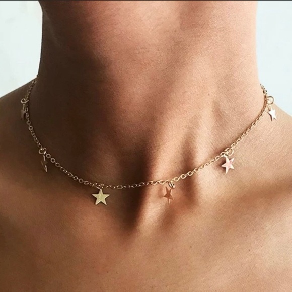 Ocean Dreams Jewelry - Gold dangle star charm choker necklace